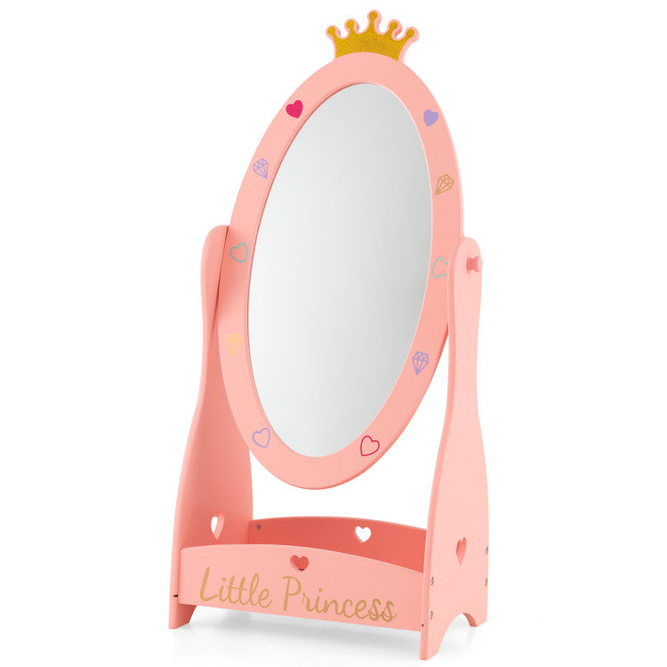 Kids Princess Mirror with 360 Degree Rotatable Design and Shelf, Pink