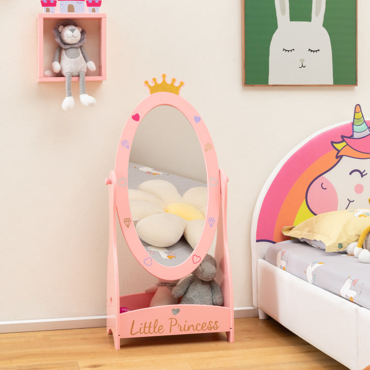 Kids Princess Mirror with 360 Degree Rotatable Design and Shelf, Pink