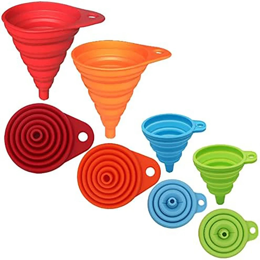 Foldable Kitchen Funnel Set 4 Pack, Kitchen Accessories Silicone Collapsible Funnels for Filling Bottle Liquid Transfer