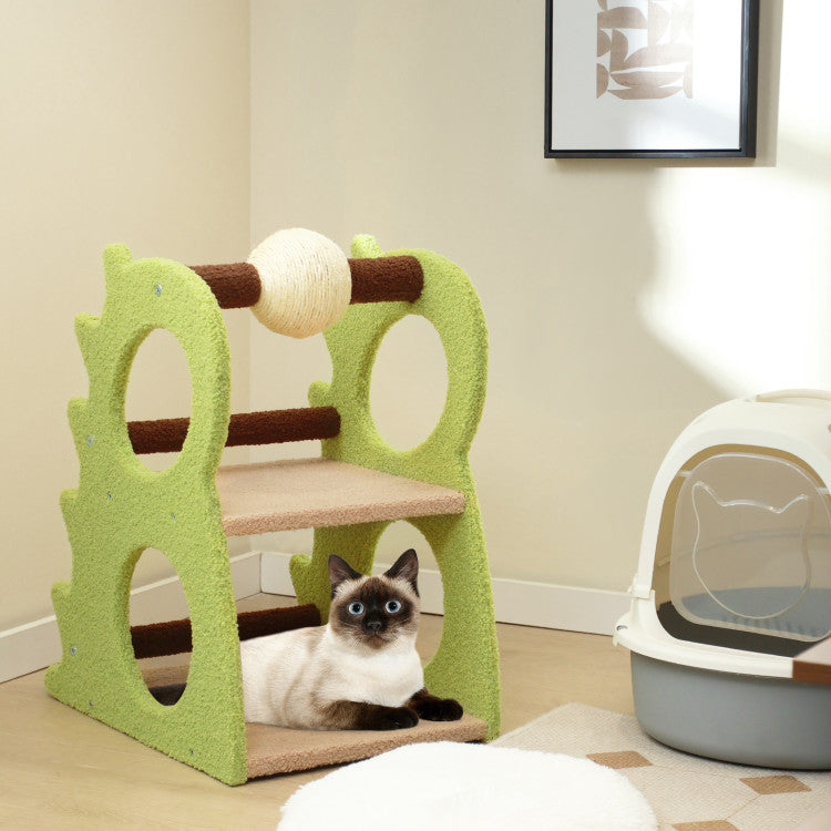 2-Tier Modern Cat Tree with Sisal Scratching Ball
