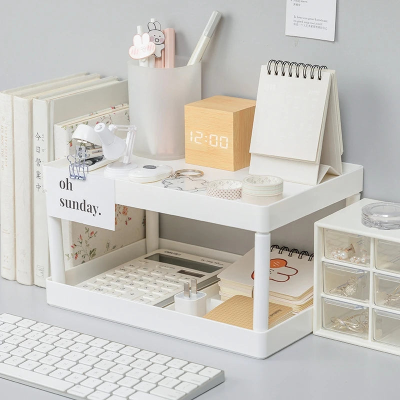 Multifunctional Shelves Double-layer Storage Shelf Desktop Organizer Storage (28x18.8x15cm)