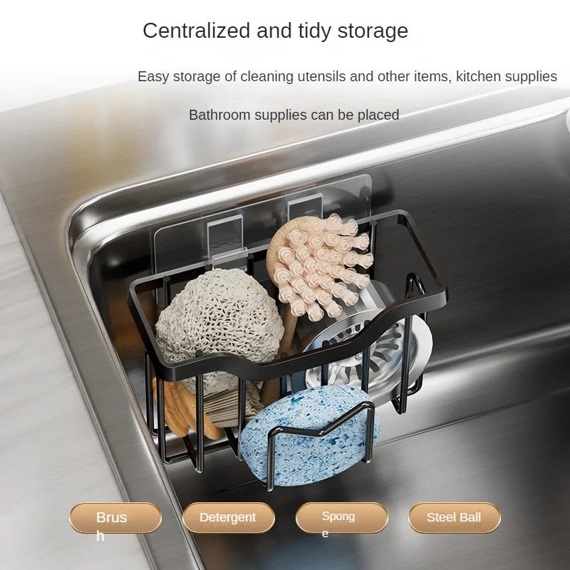 Multifunctional Sponge Holder Kitchen Sink Organizer Rustproof Stainless Steel Sink Caddy for Sponge Brush Sink Stopper Scraper