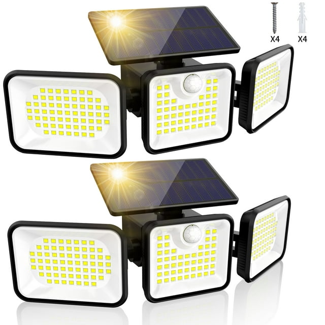 Solar Lights Outdoor, 2 Pack 180 LED Solar Motion Sensor Security Lights with 3 Lighting Modes