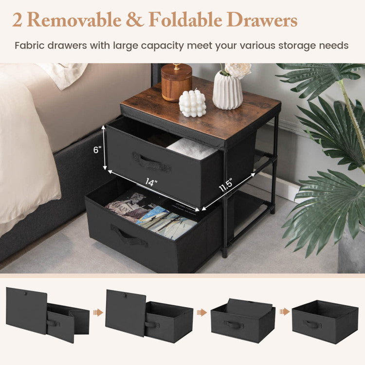 Nightstand Removable Fabric Drawers 2 Pack (Black)