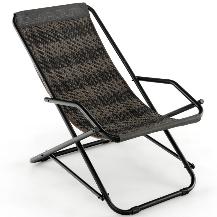 Armrest Rocking Chair Outdoor Wicker Metal Frame