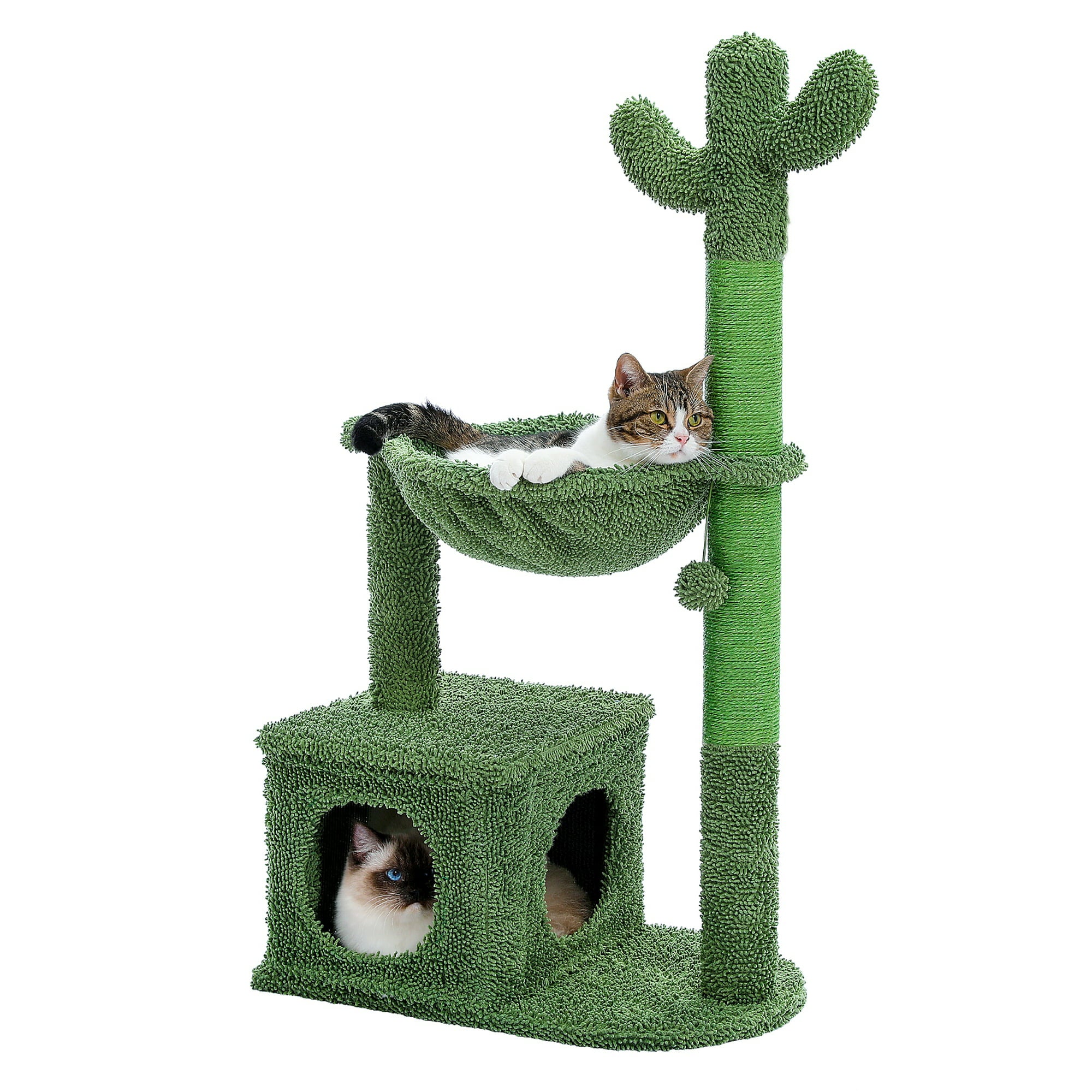 Cactus Cat Tree Condo 39.4" with Hammock Perch, Cat Sisal Scratching Post for Indoor Kitty Medium Cats, Green