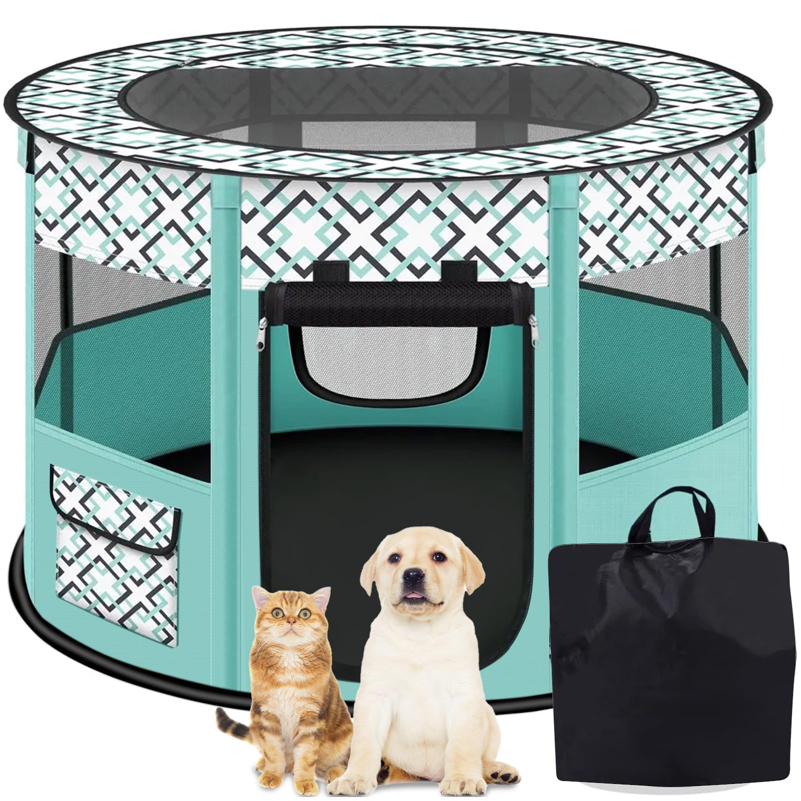 Portable Pet Playpen, Foldable Dog Playpen Cat Playpen, Green Small