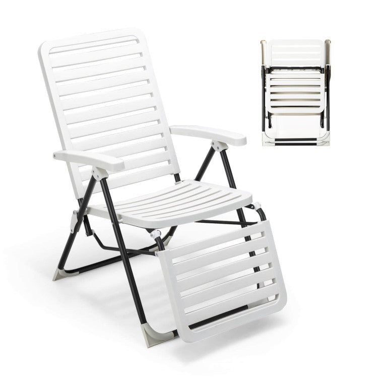 Folding Patio Chaise Lounger Adjustable Backrest Footrest
