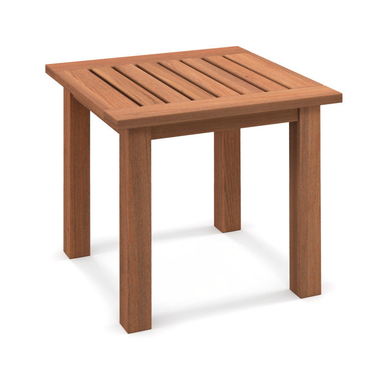 Square Side Hardwood Table with Slatted Tabletop for Patio