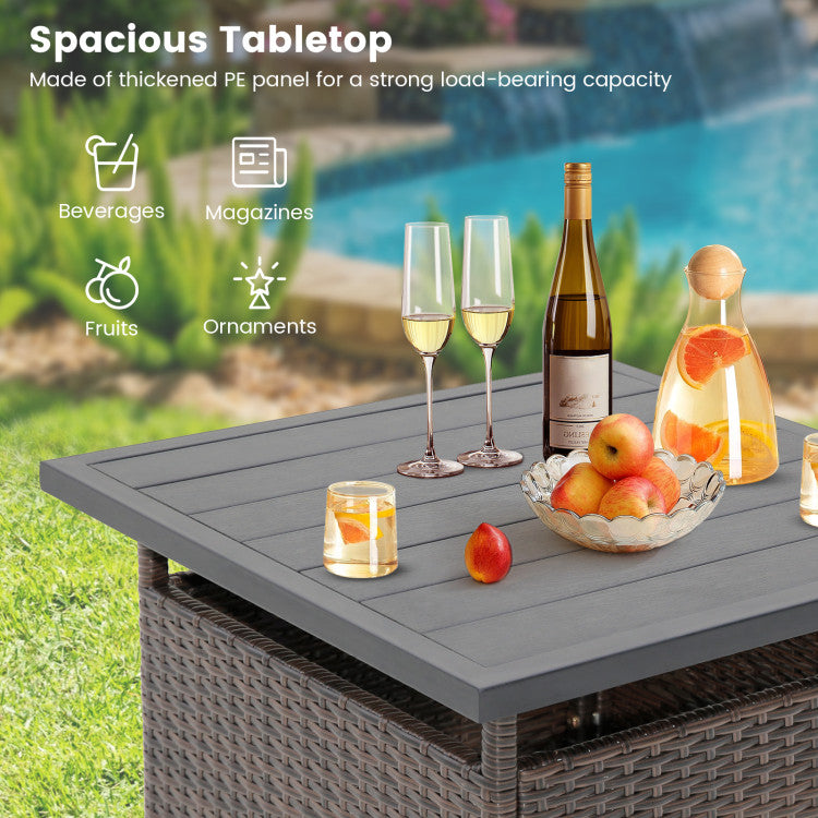 Side Square Table with Umbrella Hole for Yard Garden Poolside