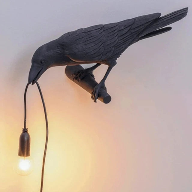 Resin Lucky Bird Crow Wall Lamp Table Lamp EU Plug, Night Light Bedroom Bedside Living Room Wall Lamp Home Decoration (Black, Left)