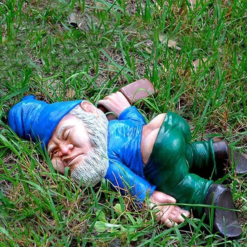 Dwarf Lying Drunk Gnome Statues Fairy Garden Decor Ornaments Flower Pot Micro Landscape Outdoor Figurine Ornament