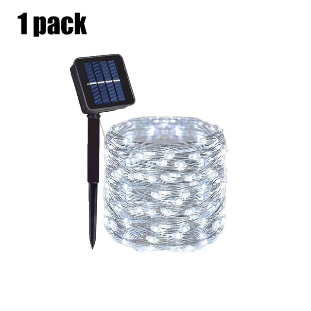 Solar Powered 100 LED Lights 12M Waterproof White Lights  for Outdoor Decor