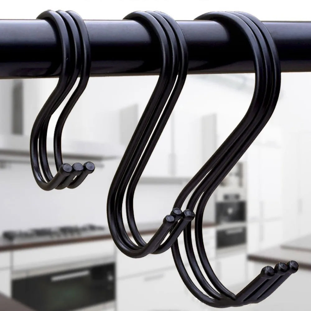 Metal Kitchen Hooks 6 Pack, 7cm Heavy Duty Hanging Hooks (Black, 7CM)