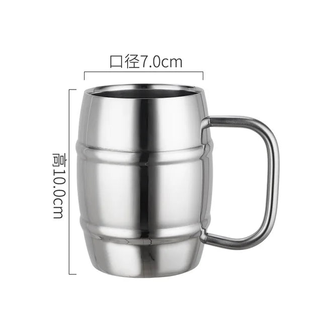 Double Stainless Steel Beer Cup 450ML Outdoor Camping Western Coffee Cup with Handle