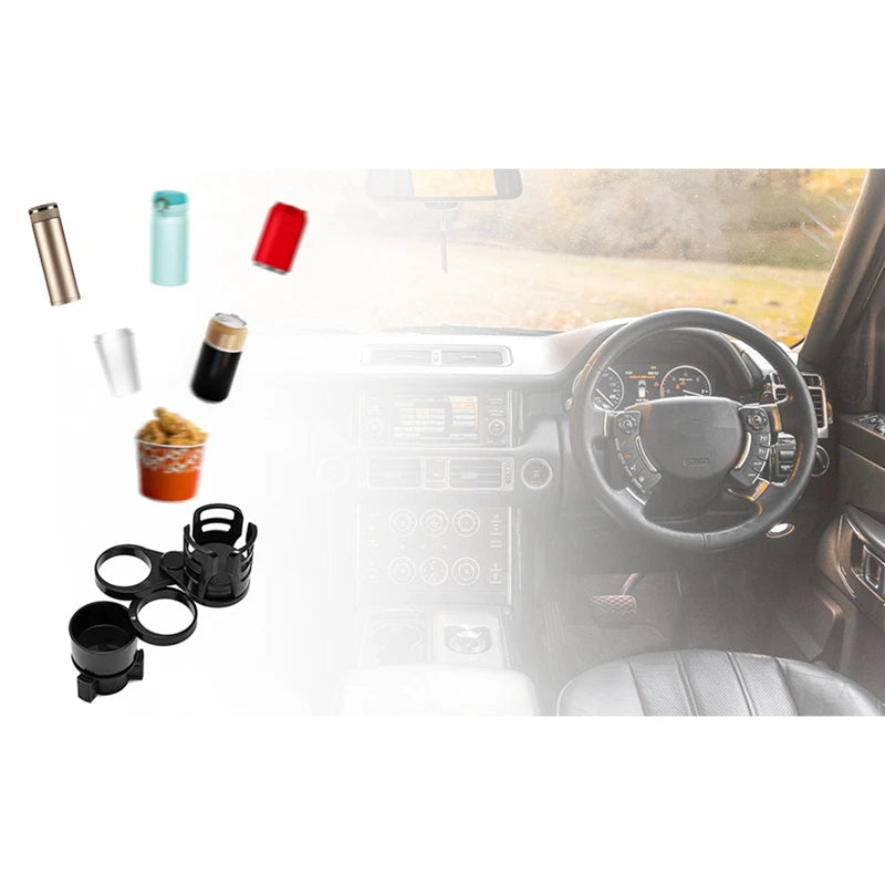 Multifunctional Car Cup Holder Organizer 4-in-1, Rotates, Adjusts, Expands (Black)