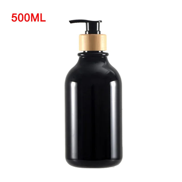 Glossy Wood Pump Bottle 500mL for Shampoo, Dish Soap, & Shower Gel Refillable