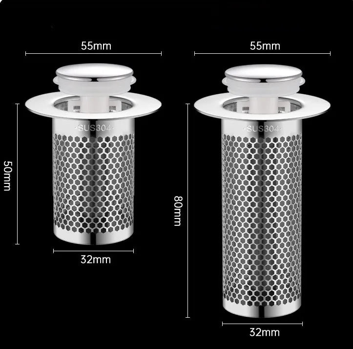 Stainless Steel Floor Drain Filter 1PC Mesh Pop-Up Bounce Core Basin 50MM Drain Stopper