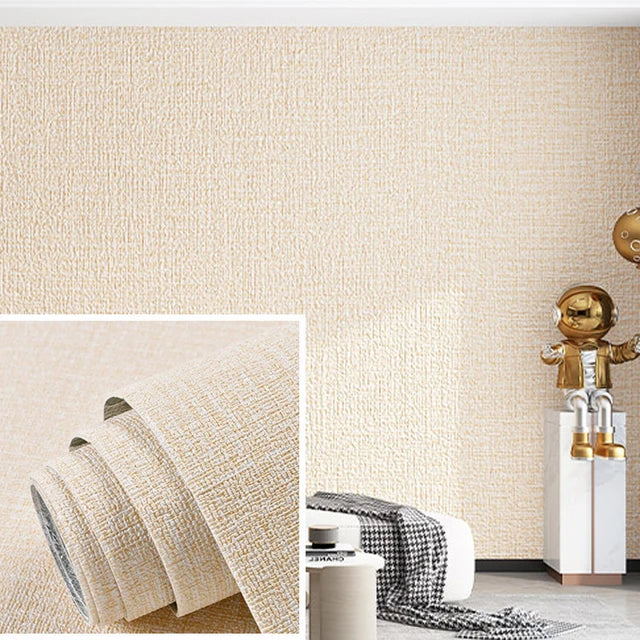 Linen Wallpaper Self-Adhesive, Waterproof, Beige 3D Wall Decor (50cm x 3m Roll)