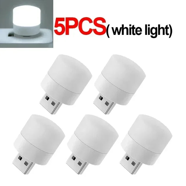 Portable Mini LED Rechargeable Night Light 5 Pieces, Power Bank Charging for Reading (White Light)