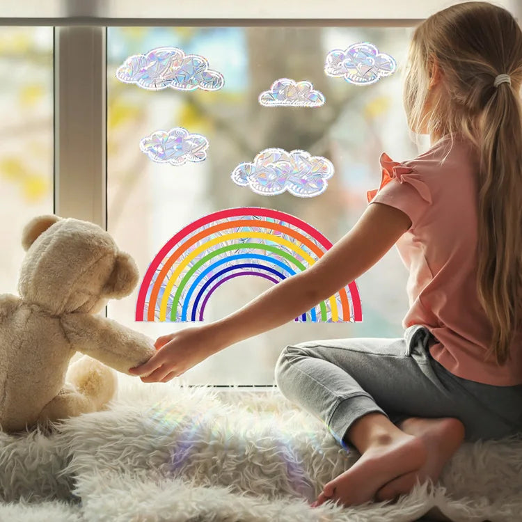 Rainbow Clouds Window Stickers, Self Adhesive Colorful Wall & Window Decals Self-Adhesive