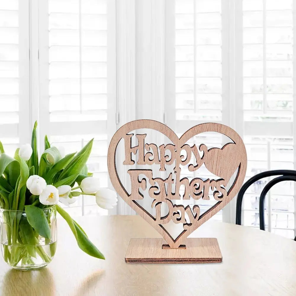 Happy Father's Day Wooden Heart Plaque Freestanding Love for Father's Day Hollow Ornament