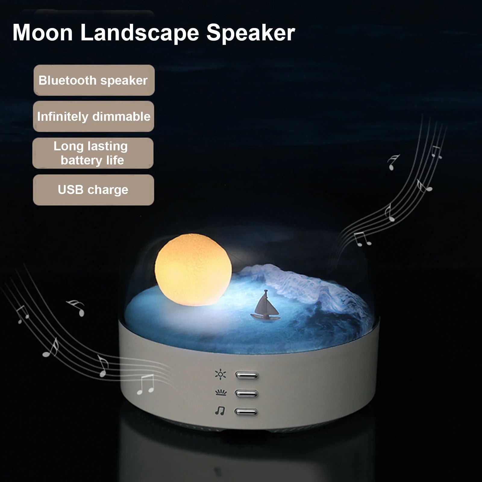 Moon Lamp Nightlight with Warm LED Light & Bluetooth Speaker Relaxing Decor for Home