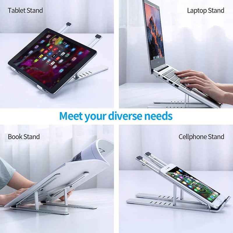 Foldable Aluminum Laptop Stand Adjustable Stand for Notebooks (Silver)