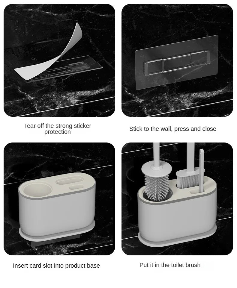 Wall Mount Toilet Brush Set Modern Bathroom Cleaning Kit (White)