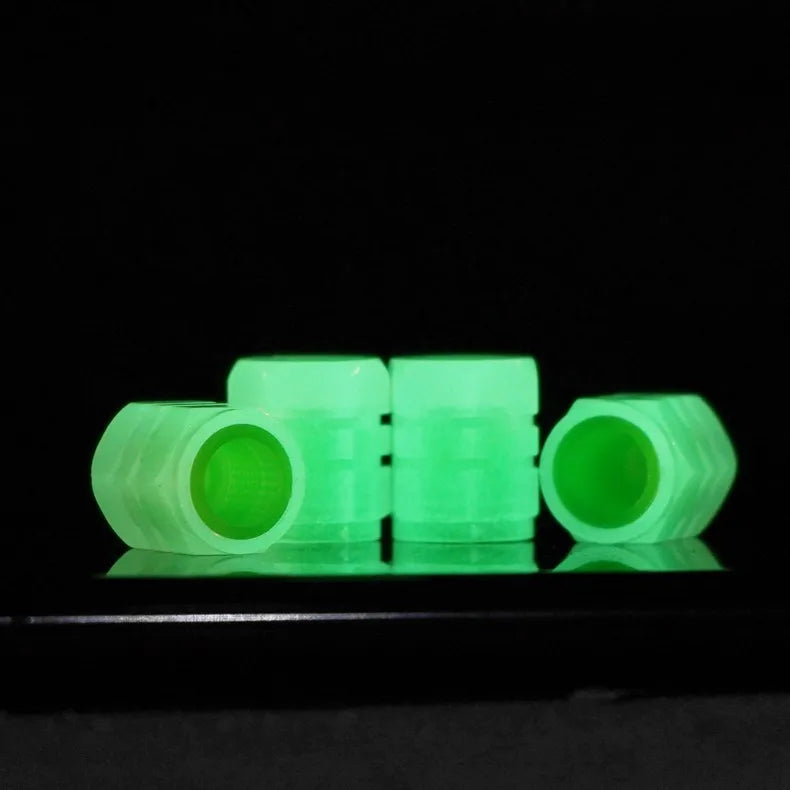 Car Tire Valve Caps Glow In The Dark 4 Pack, Luminous Valve Caps Car Accessories (Luminous Green)