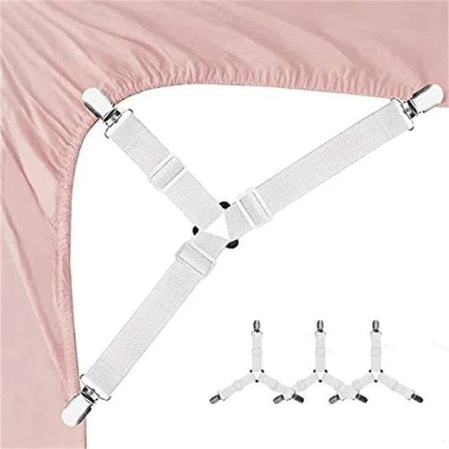 4 Pcs Triangle Bed Sheet Holders Adjustable Elastic Mattress Cover Corner Holder (White)