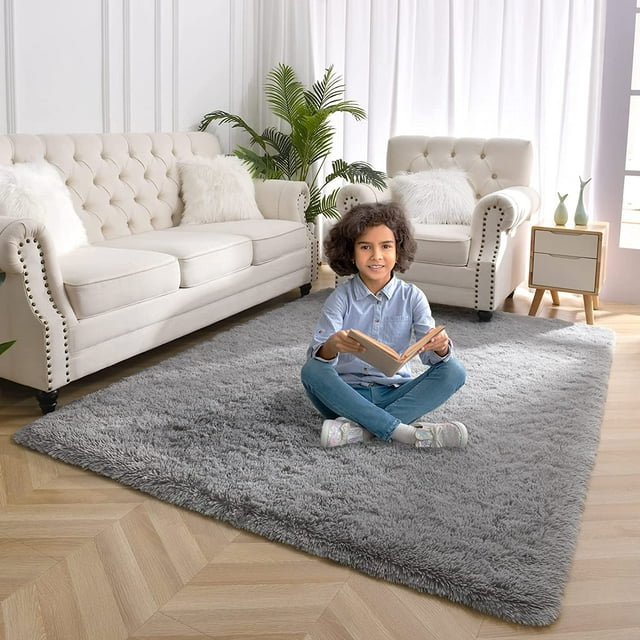 Super Fluffy Rugs Ultra Soft Shag Rug for Bedroom Living Room Kids Room, Gray (6' x 9')