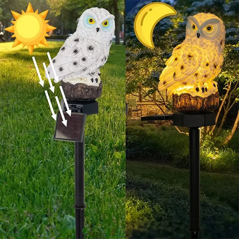 Solar Owl Ground Light LED Outdoor Courtyard Lamp Garden Light Waterproof Stake Light Pathway Decor Solar Patio Ground Lantern, White Ow;