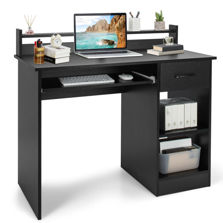 Study Laptop Table with Drawer and Keyboard Tray, Black