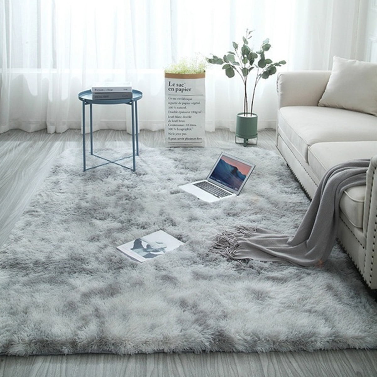 Modern Rugs Fluffy Rugs Super Soft Indoor Rugs Anti-Skid for Living Room Dining Room Home Bedroom Carpet Floor, Light Gray (63" x 91")