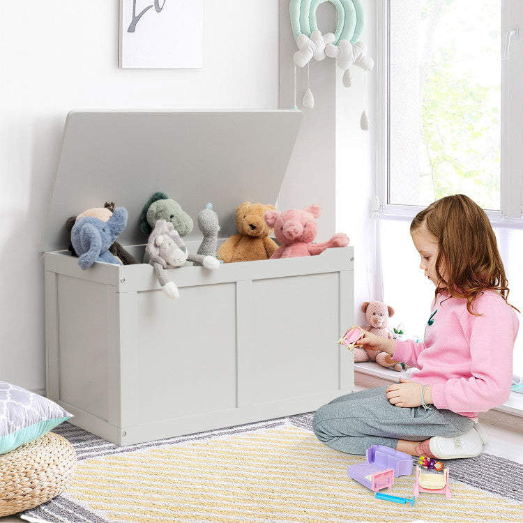 Wooden Organizer Chest with Safety Hinge for Toys (Gray)