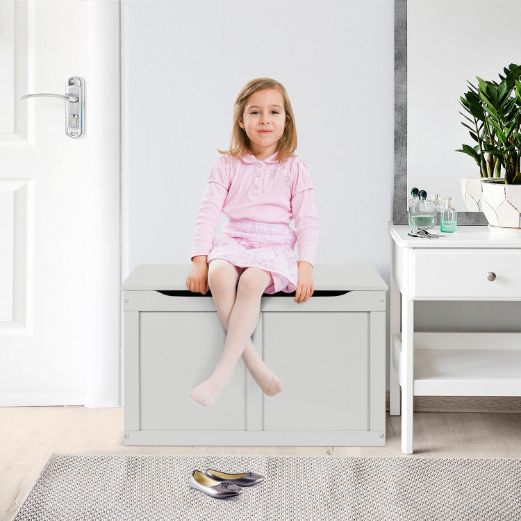 Wooden Organizer Chest with Safety Hinge for Toys (Gray)