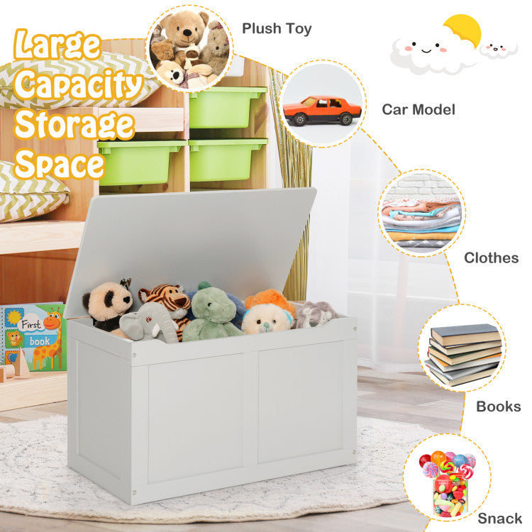 Wooden Organizer Chest with Safety Hinge for Toys (Gray)