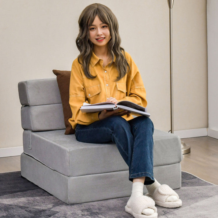 Trifold Folding Sleeper Sofa Bed for Living Room Bedroom (Gray)