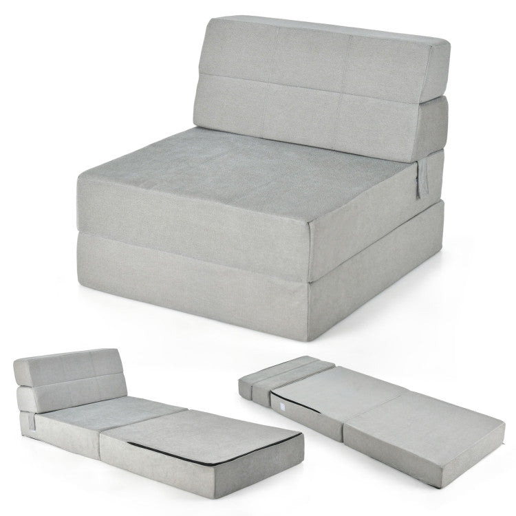 Trifold Folding Sleeper Sofa Bed for Living Room Bedroom (Gray)