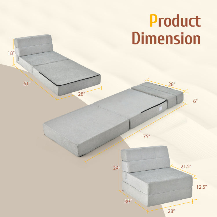 Trifold Folding Sleeper Sofa Bed for Living Room Bedroom (Gray)
