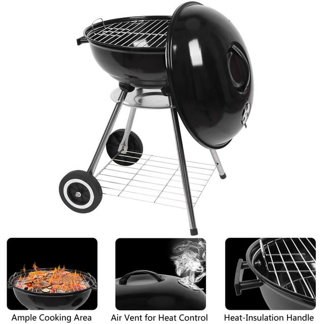 Portable Charcoal Grill with Wheels, 18" Grill for Patio, Picnic, Backyard