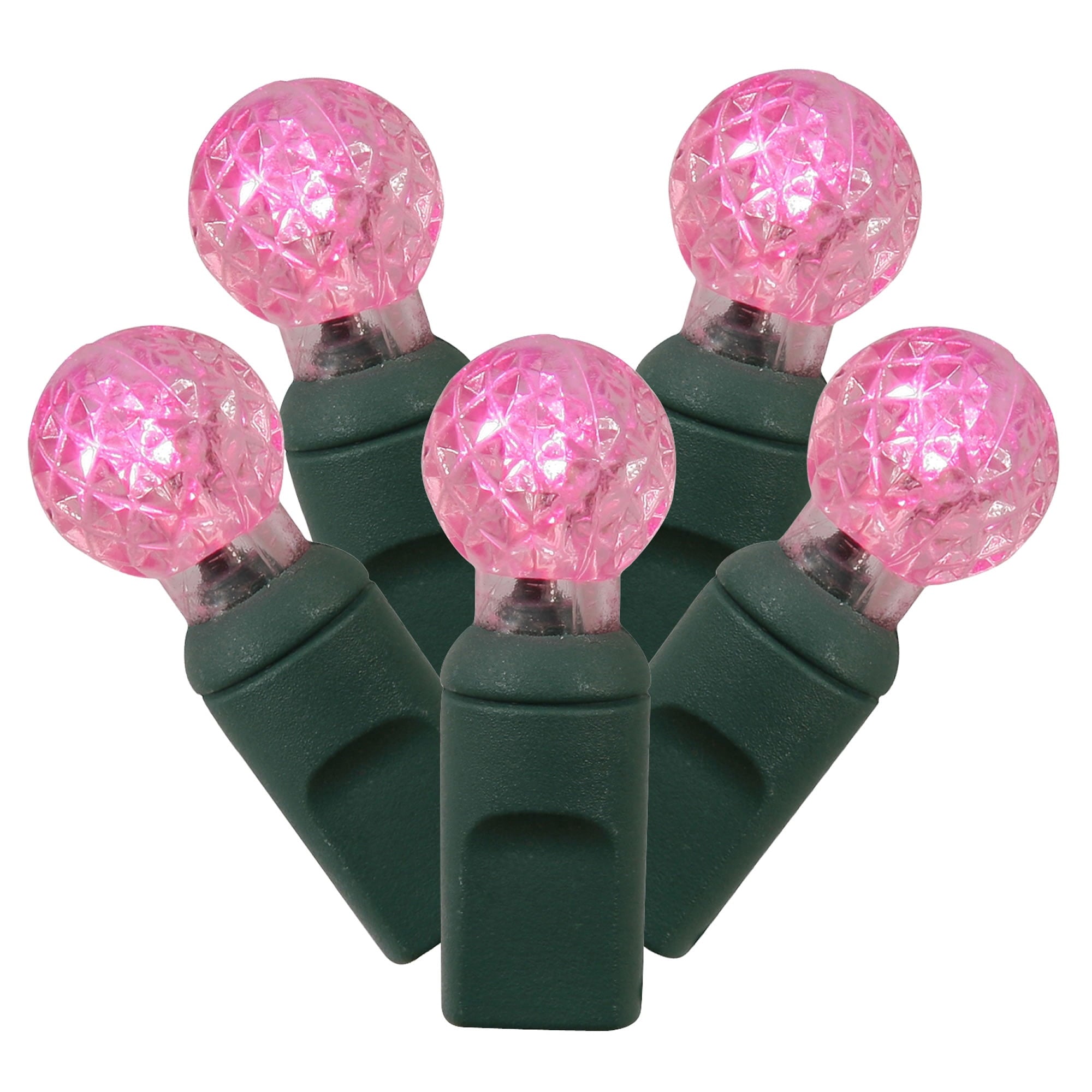 Christmas Lights 50 Pink G12 LED Light on Green Wire 25' Christmas Single Mold Light Strand