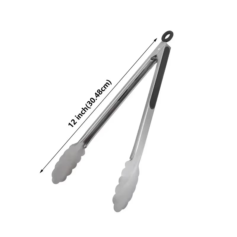Stainless Steel BBQ Grill Tongs for Cooking and Serving 12"