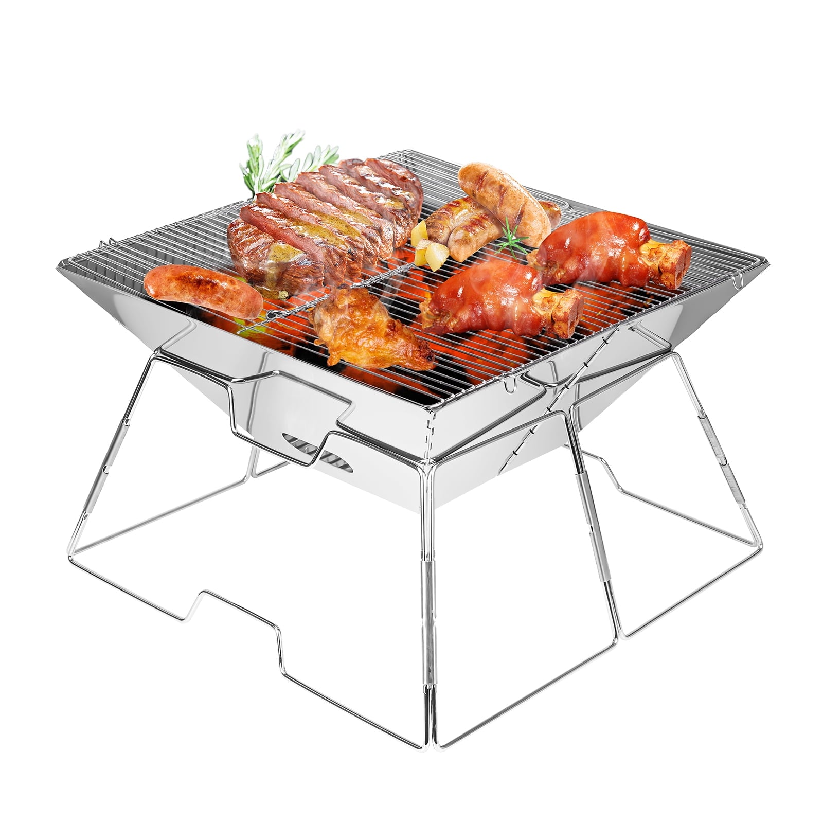 Portable Charcoal Grill Folding & Compact for BBQ on the Go (Silver)