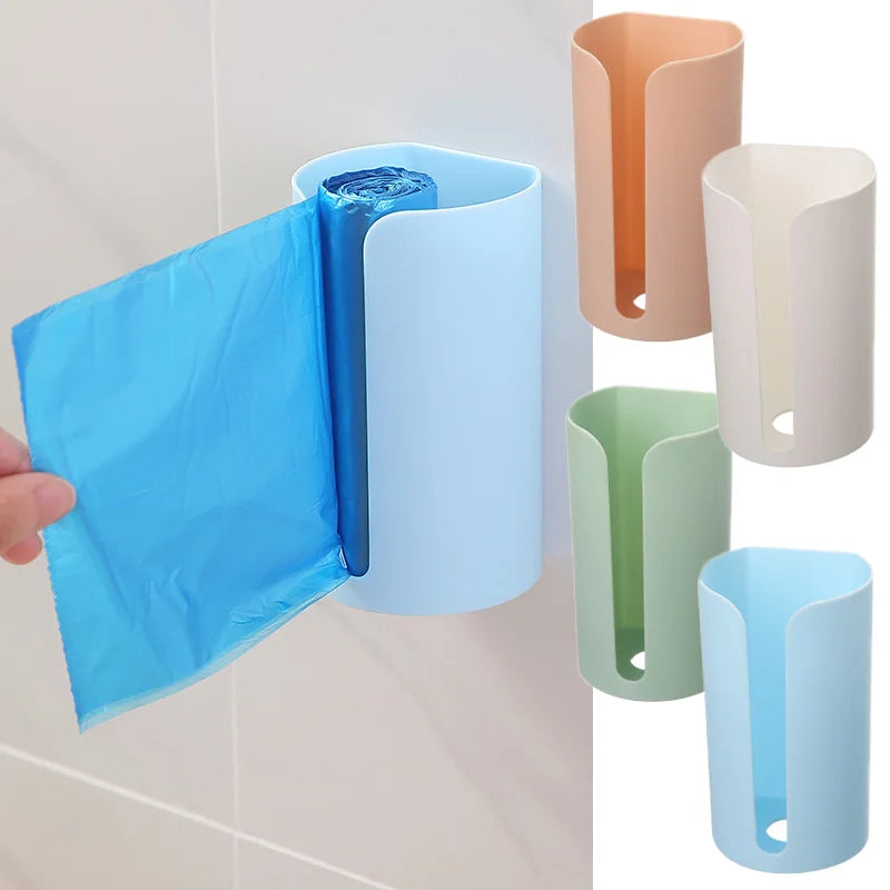 Wall Hanging Nail-Free Plastic Garbage Bag Holder 1 Piece Mounted Trash Bag Storage (Blue)