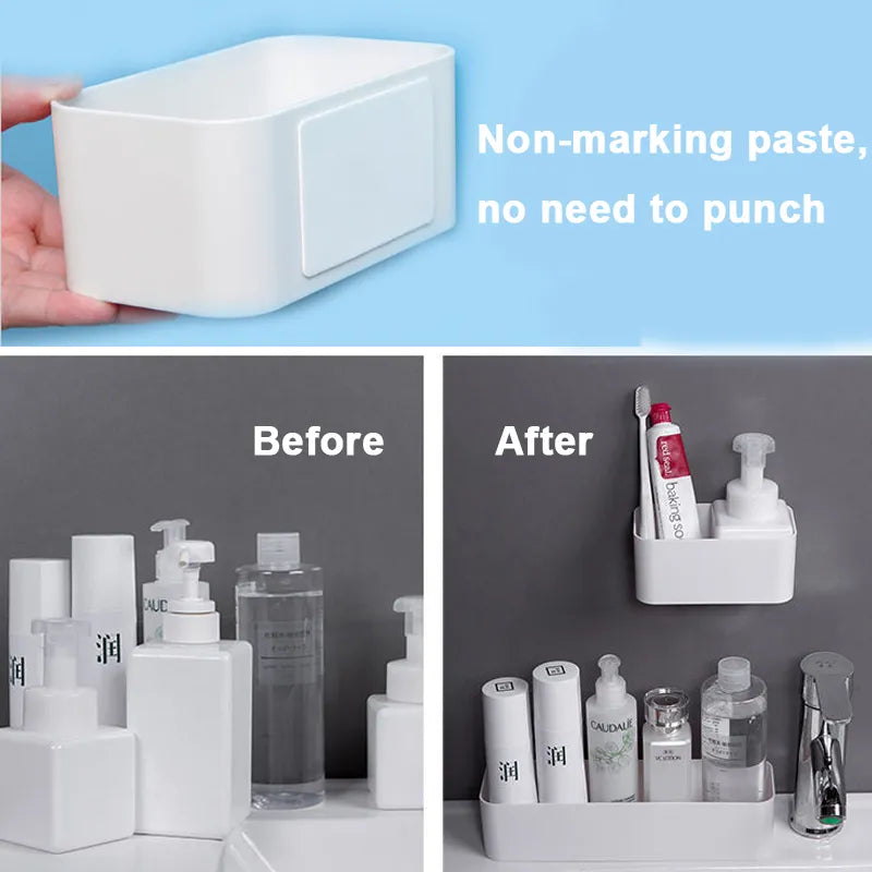 Wall Mount Storage Box Cosmetic Organizer, Remote Control Holder, Bathroom Shelf (Gray)