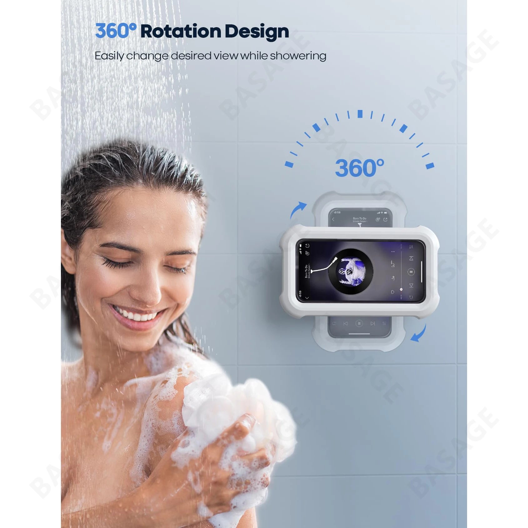 Shower Phone Holder Adjustable with 480° Rotation, Waterproof Wall Mounted Phone Holder