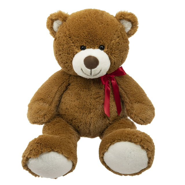 33" Jumbo Plush Brown Bear with Red Ribbon