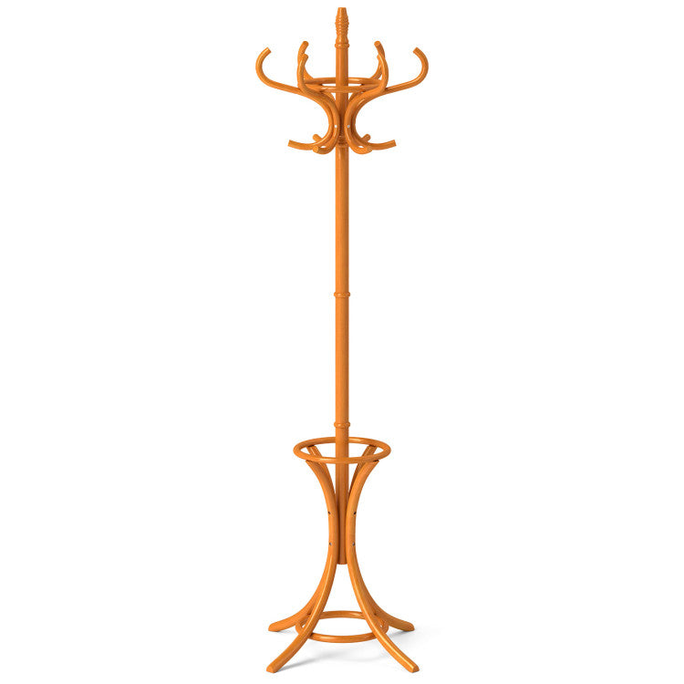 Wooden Standing Coat Rack with 12 Hooks (Natural)